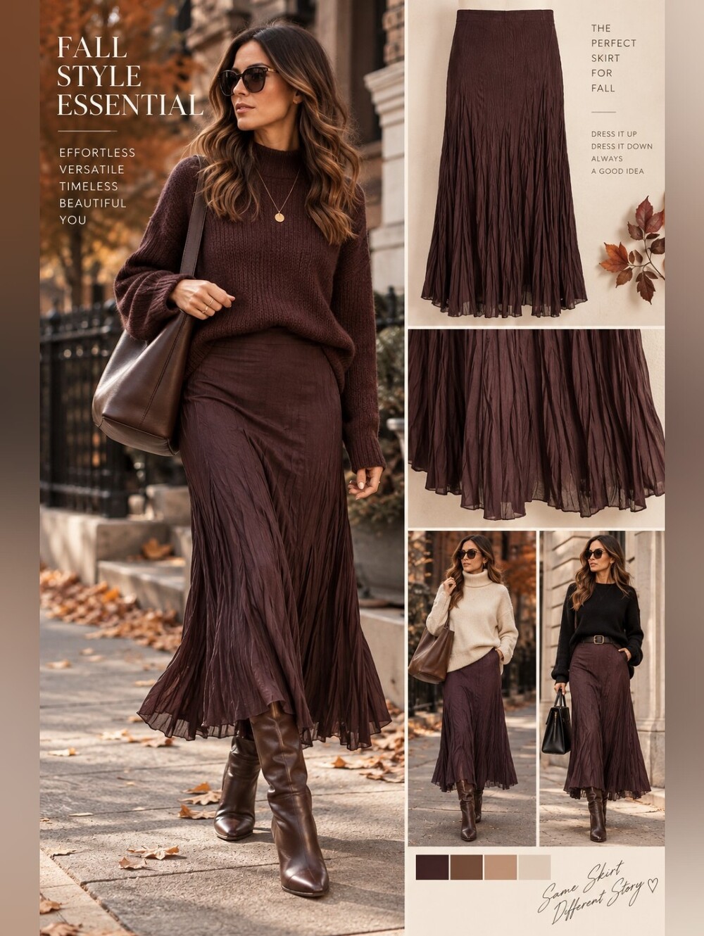 RAFAEL Chocolate Brown Pleated Maxi Skirt